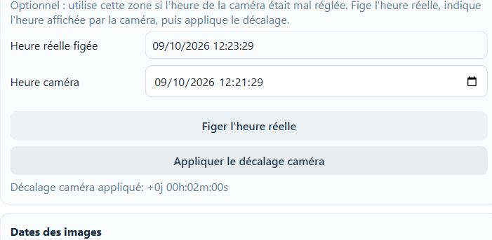 Ici, l’horloge de la caméra retarde de deux minutes : les prises de vue sont décalées en conséquence.